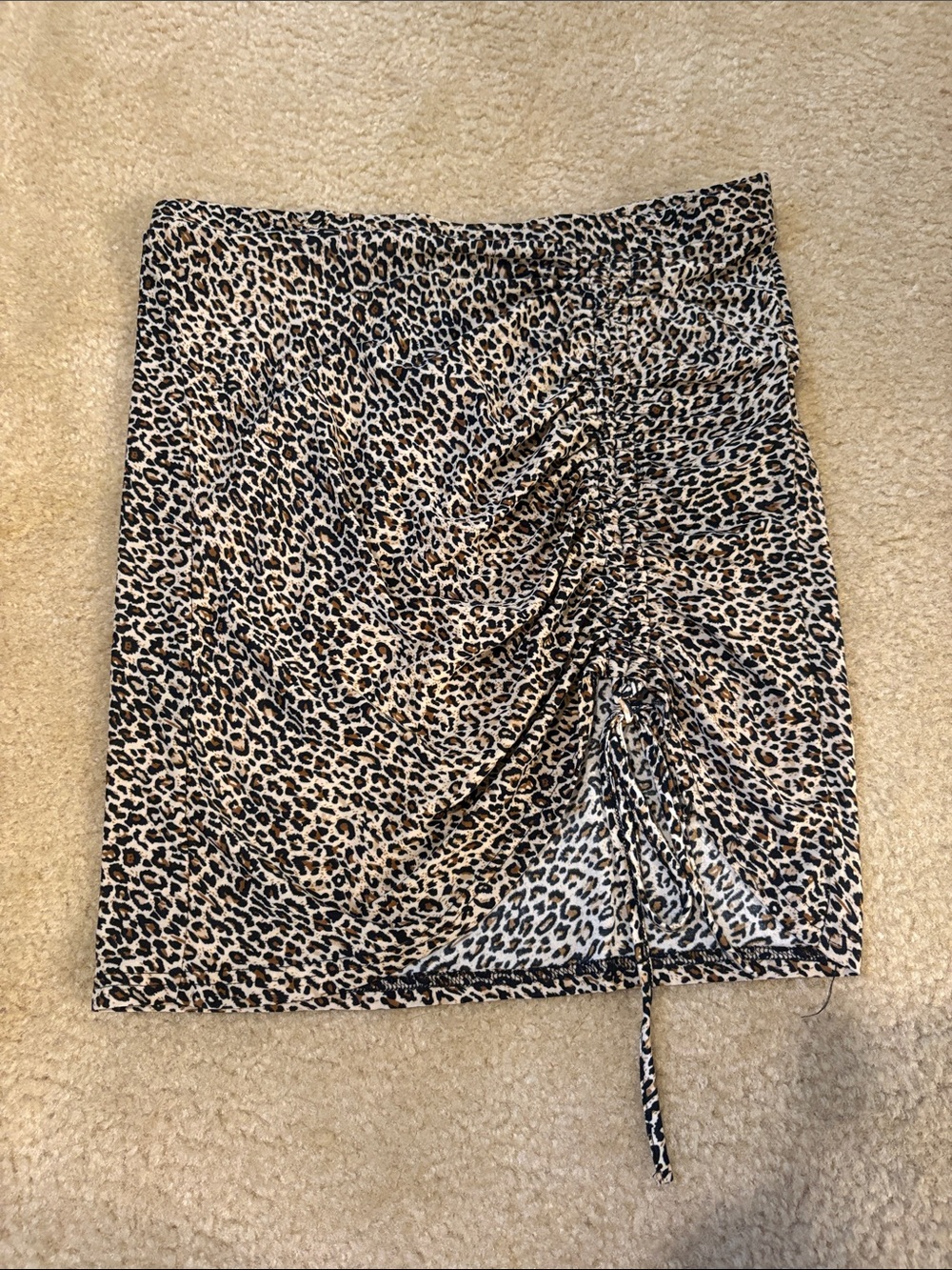 SHEIN Leopard Ruched Mini Skirt - Beige Black